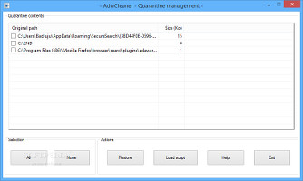 Showing the quarantine manager in AdwCleaner